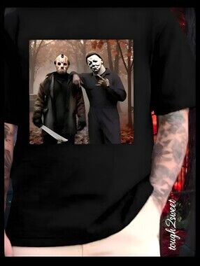 🆕️LAST 1🗡️MICHAEL MYERS & JASON VOORHEES HALLOWEEN GRAPHIC HORROR MEN'S 2XL